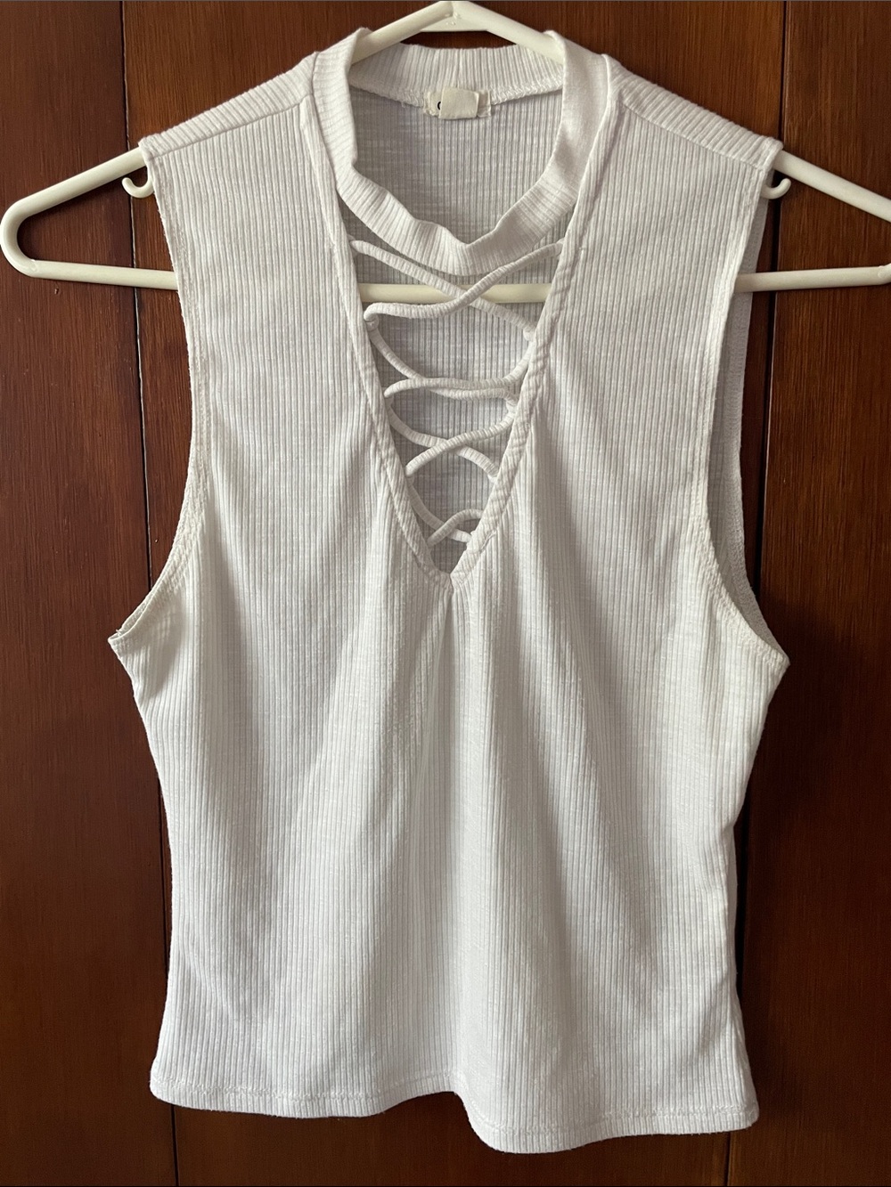 Garage White Ribbed Lace-Up Tank Top
